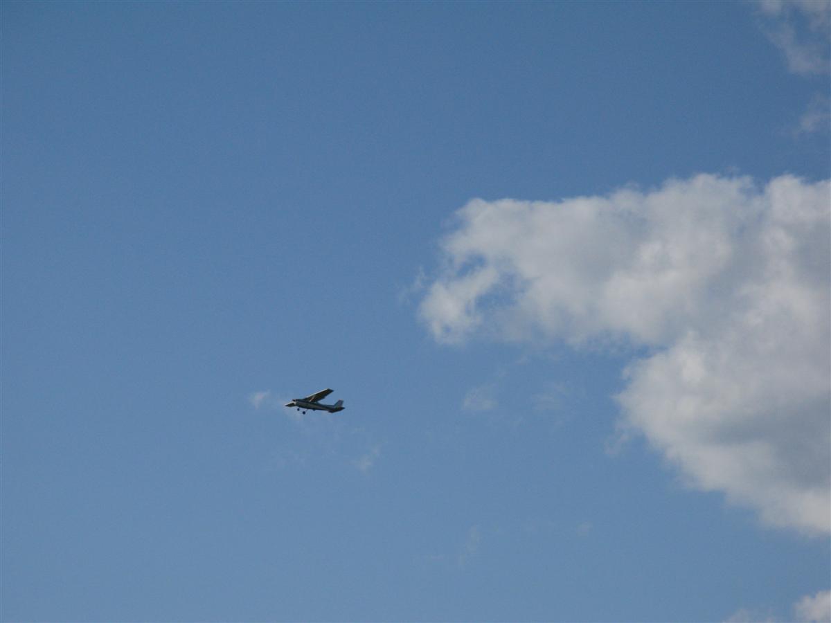 A small plane just after takeoff