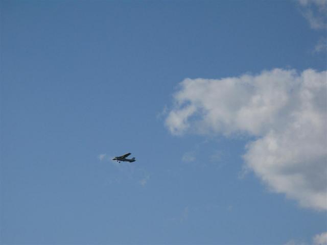 A small plane just after takeoff